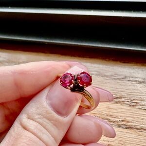 Authentic 1950s 10K Gold Bypass Ring with Rubies